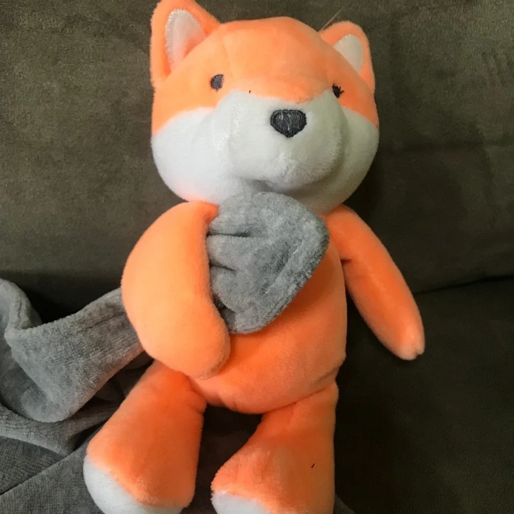 Carter's Orange Fox Rattle Lovey Gray Security Baby Blanket Lovie Baby toy Grey